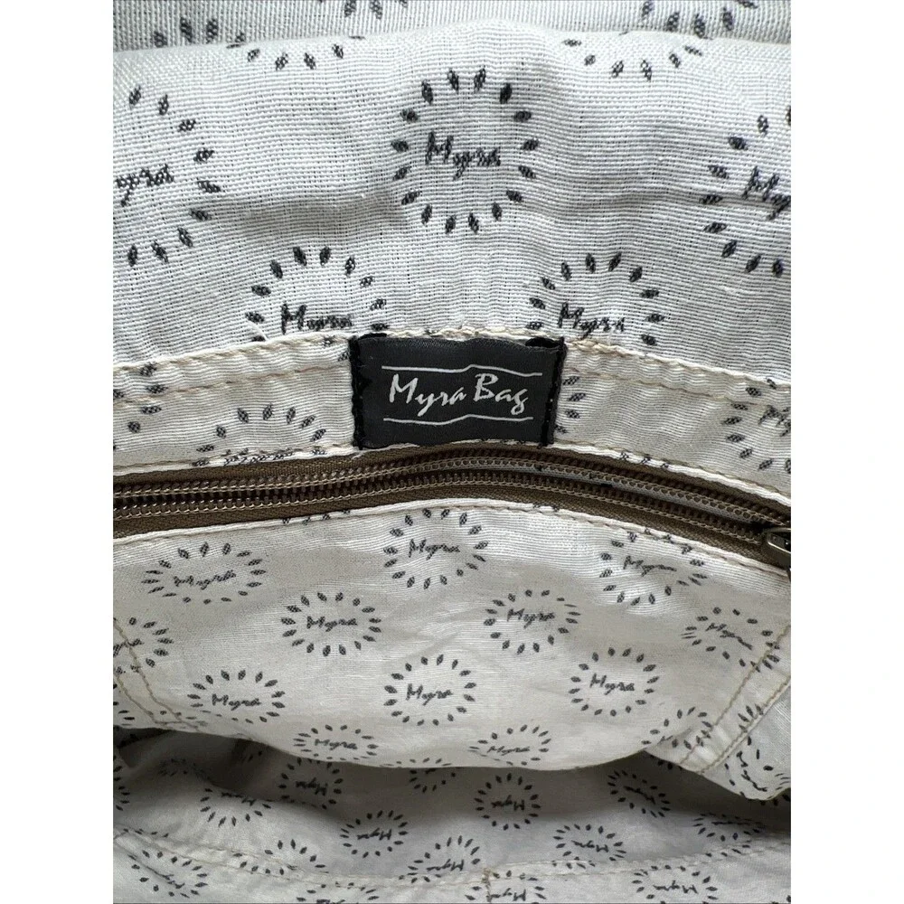 Myra Bag‎ Aztec Motif, Leather, Cotton Backpack, Flap Closure, Grey/White, VGC